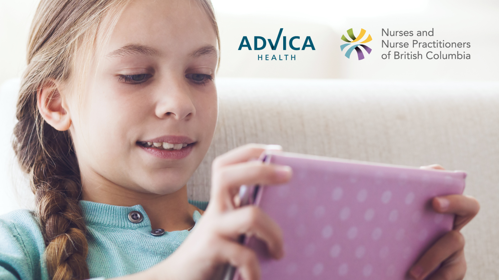 A child sitting on a couch holding a screen to represent them accessing the Mightier mental health services offered through NNPBC Mental Health on Demand by Advica Health.